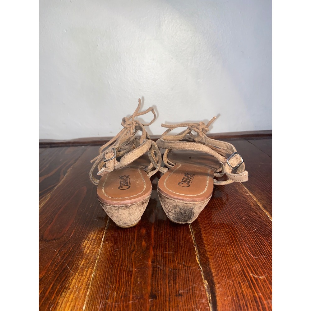 Carlos by Carlos Santana Tan Strappy Lace Up Gladiator Wedge Sandal Boho Y2K 8.5 - Picture 5 of 6